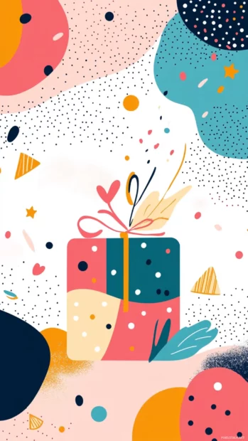 Modern birthday layout with abstract shapes and cool tones.
