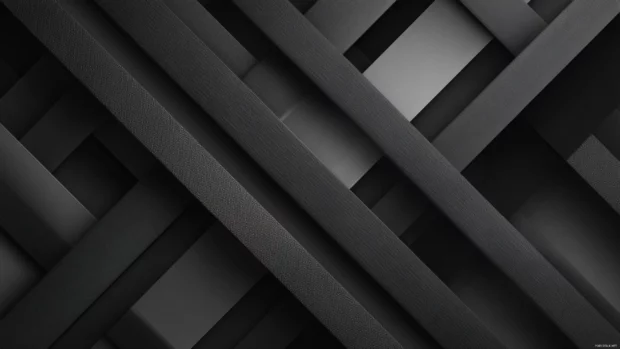 Modern black geometric wallpaper illustrating sleek diagonal lines intersecting across deep onyx field.