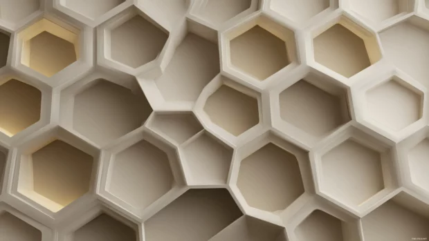 Modern geometric pattern wallpaper applying flat minimalist lines in honeycomb structure on matte beige.