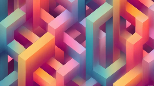 Modern geometric wallpaper 4k with dynamic polygon weave in vibrant sunset gradient palette.