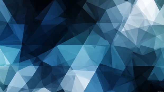 Modern geometric wallpaper phone inspired design applied to widescreen with clean triangular lines in blue tones.