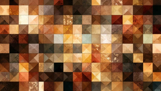 Modern mosaic geometric wallpaper illustrating intricate grid of small polygonal pieces in earth tone spectrum.