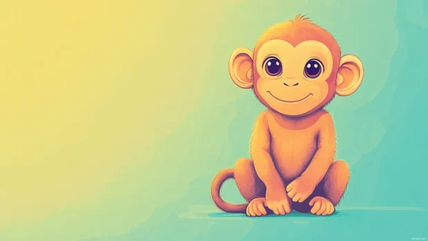 Monkey Wallpaper in a minimalistic art style, pastel background with a cute cartoon monkey.