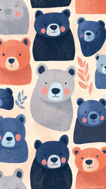 Multiple aesthetic bear heads in a random tile layout with faded tones.