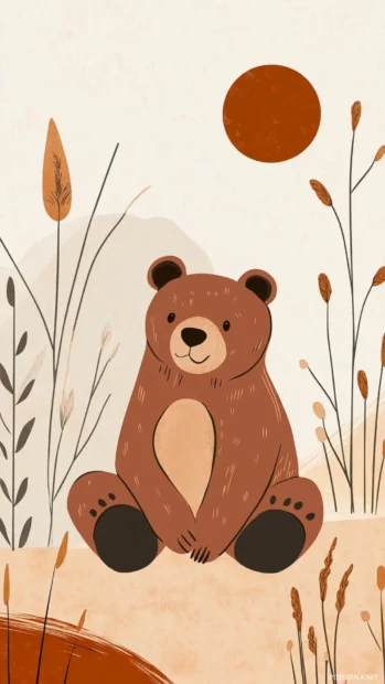 Neutral tones and flat tile design featuring aesthetic bear poses.