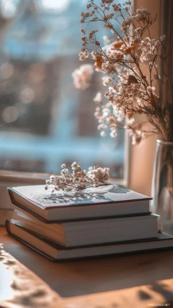 Notebook and aesthetic book combination with gentle lighting and calm tone.