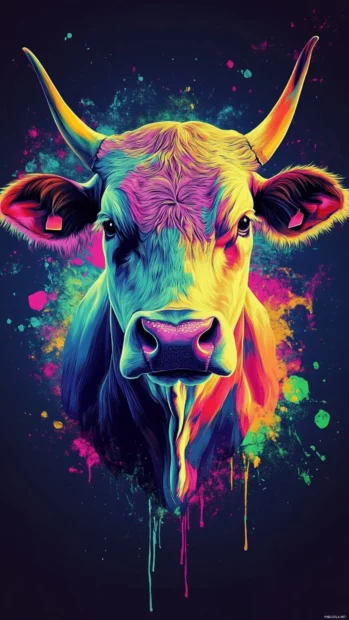 Offer a cool and urban feel to your mobile by stylizing multicolor cow print art with sharp graphic contrasts.
