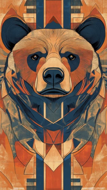 Overlay of aesthetic bear outlines and abstract tiles in symmetry.