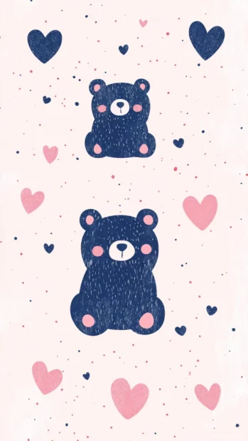 Pale background sprinkled with tiny aesthetic bear and heart motifs.