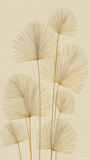 Palm leaf art wallpaper mobile edition featuring stylized palm veins arranged vertically over light beige panel.