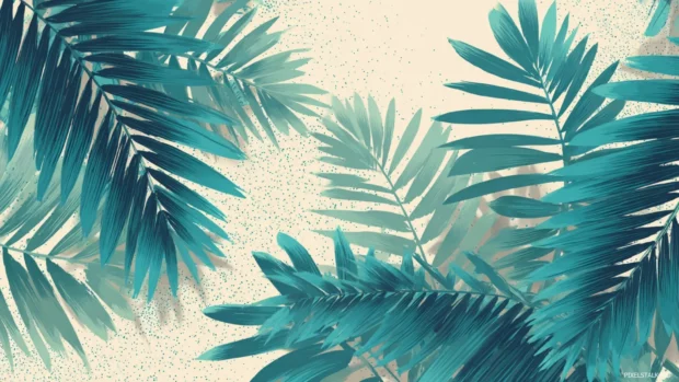 Palm tree leaves arranged harmoniously along a calm coastal pattern.