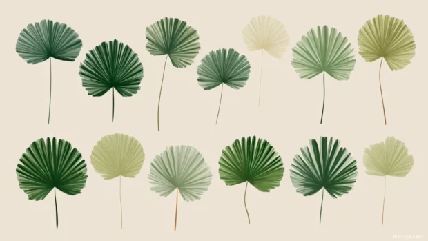 Palm tree leaves clustered in delicate minimalist groups.