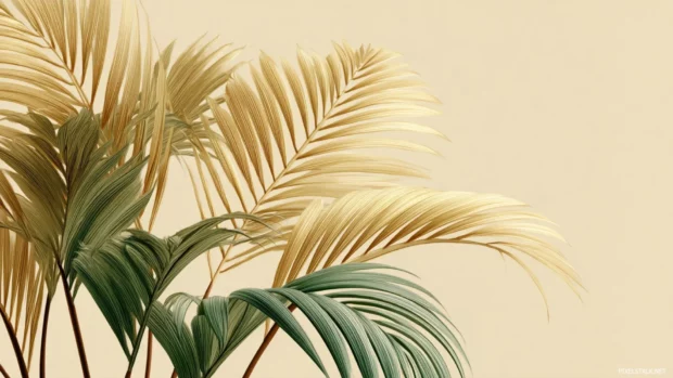 Palm tree leaves curving gently against a smooth beige background.