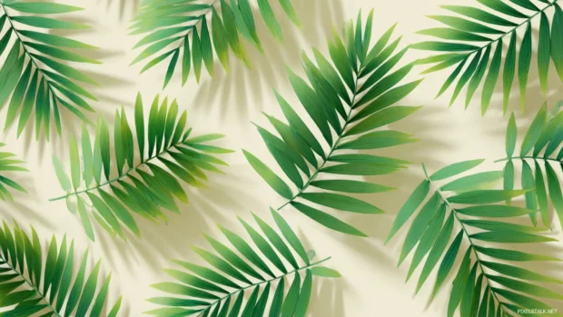 Palm tree leaves forming seamless geometric patterns on a light backdrop.