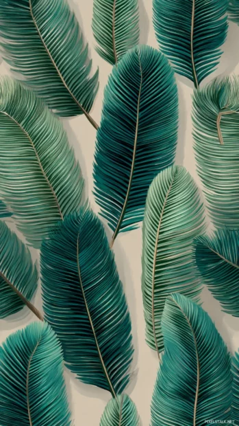 Palm tree leaves repeating in a soft vertical tile pattern.