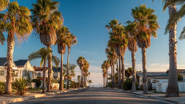 Palm tree standing alone on a white sandy beach, vibrant colors and sharp 4K resolution.