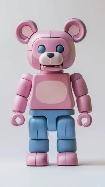 Pastel Bearbrick posing calmly with flat white background.
