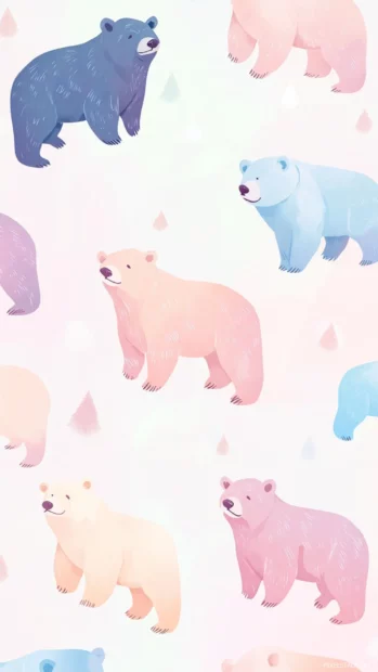 Pastel bear wallpaper featuring multiple bears in various poses with a gradient pastel background.