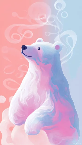 Pastel colored aesthetic bear forming gentle spirals on background.