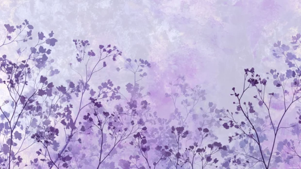 Pastel lavender color wallpaper featuring minimalist watercolor wash and delicate floral silhouettes over light canvas.