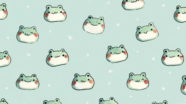 Pattern design featuring repeating Aesthetic Frog faces with blushy cheeks on a pastel background.