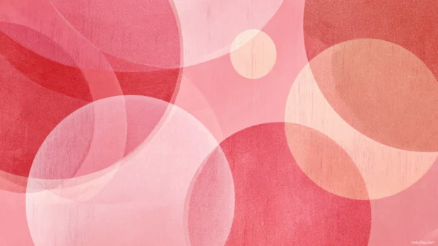 Pink geometric design with overlapping transparent circles and light textures.