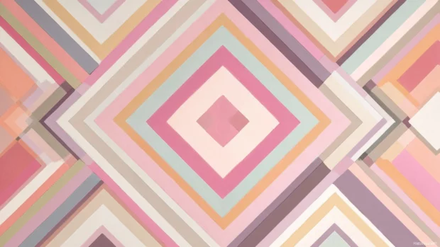 Pink geometric mural wallpaper design featuring large scale diamond shapes with pastel accents on wall canvas.