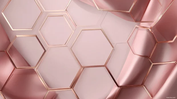 Pink geometric wallpaper hd variant with metallic rose gold polygon edges accenting matte pink backdrop.
