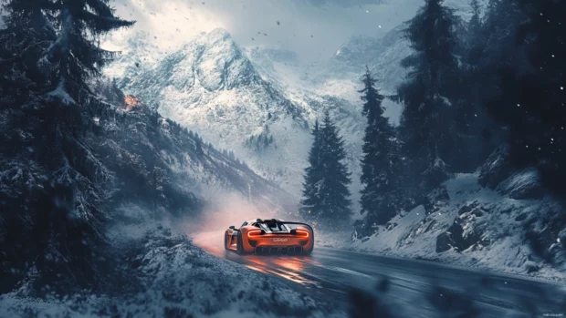 Porsche 918 Spyder racing through mountain roads presented as an epic 4K wallpaper.