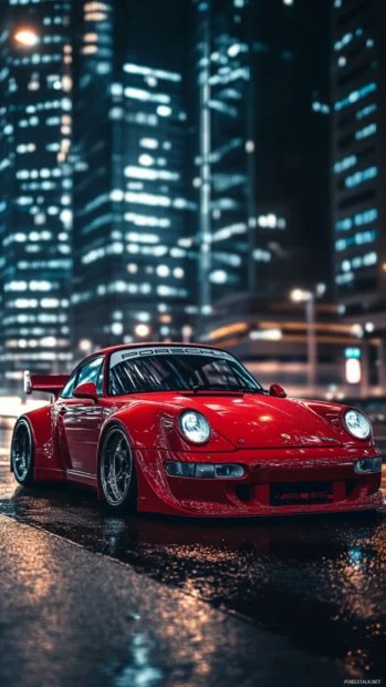Porsche iPhone wallpaper featuring a sleek 911 under city lights.