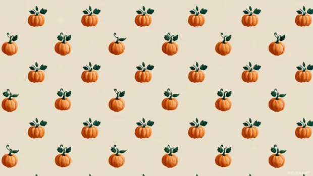 Preppy aesthetic fall wallpaper featuring minimalist pumpkin and leaf icons aligned in neat rows on soft ivory canvas.