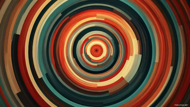 Radial Geometric motif expanding outward with concentric circles and layered tones.