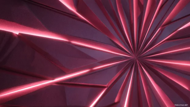 Radiant pink geometric wallpaper with rotating angular shapes and layered lighting.