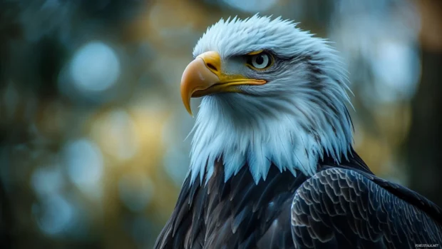 Realistic American eagle wallpaper capturing every feather in fine detail as it gazes into the distance.