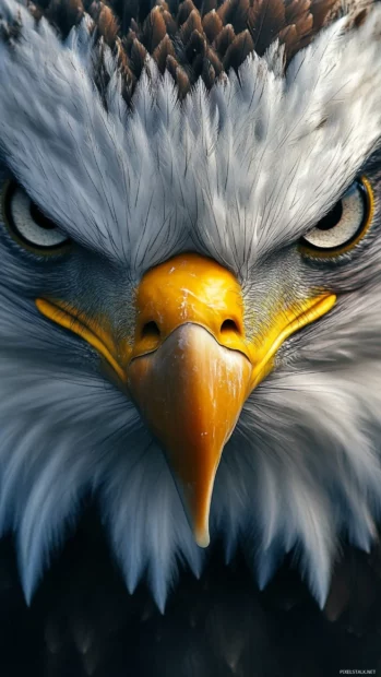 Realistic eagle iPhone wallpaper showing a close up of the eagles intense gaze and textured feathers.