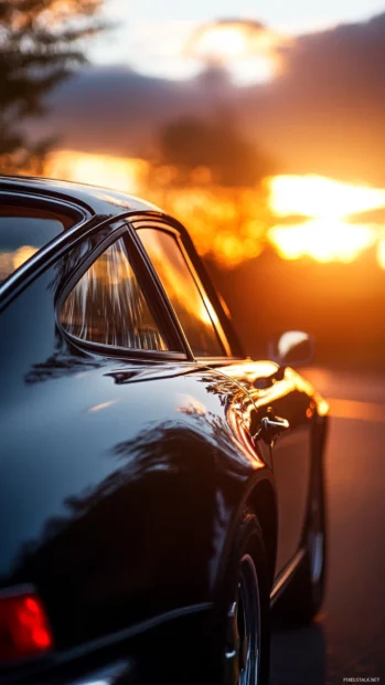 Refined Porsche wallpaper iPhone portraying a timeless vintage 911 in sunset light.