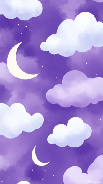 Repeating Stitch icons with moons and clouds on a soft lavender background.