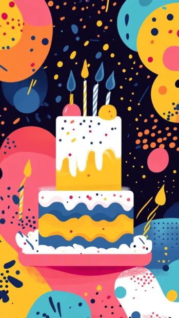 Retro style birthday with bold colors and abstract patterns.