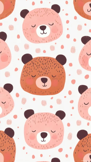 Rows of sleepy aesthetic bear faces alternating on soft patterns.
