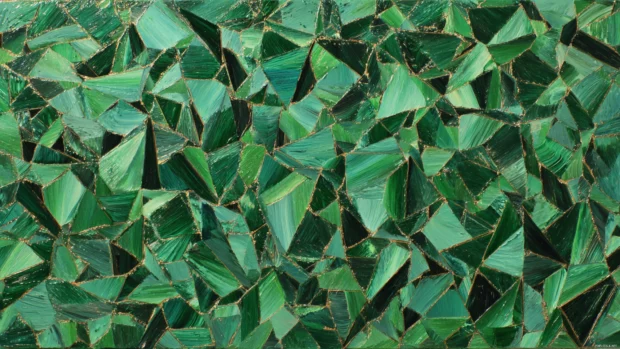 Sharp edged Green Geometric shards forming a fragmented pattern over soft texture.