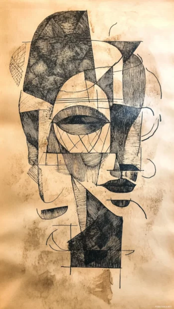 Simple Earth tone sketch art with bohemian motifs.