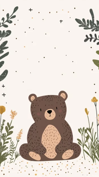 Simple circle frame with centered aesthetic bear and dotted tile border.