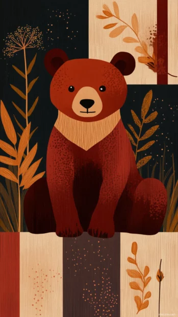 Simple patchwork of aesthetic bear illustrations in warm tones.