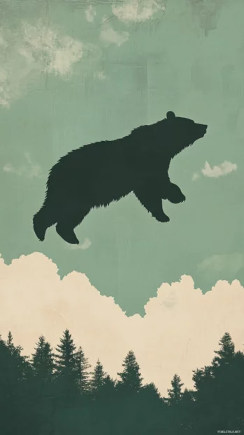Soft aesthetic bear silhouette floating over a muted green canvas.