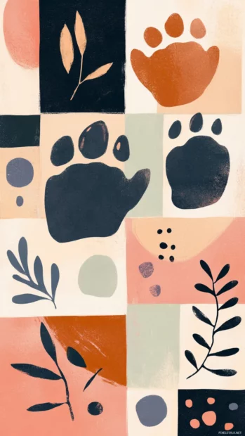 Soft collage of aesthetic bear paws and ears in abstract tiles.