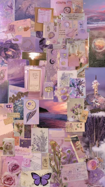 Soft glow lavender collage with pastel stickers, dream quotes and aesthetic motifs.