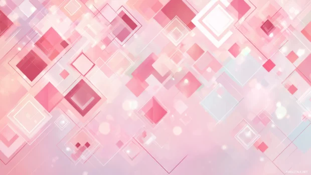 Soft pastel background with geometric pink diamonds in a structured layout.