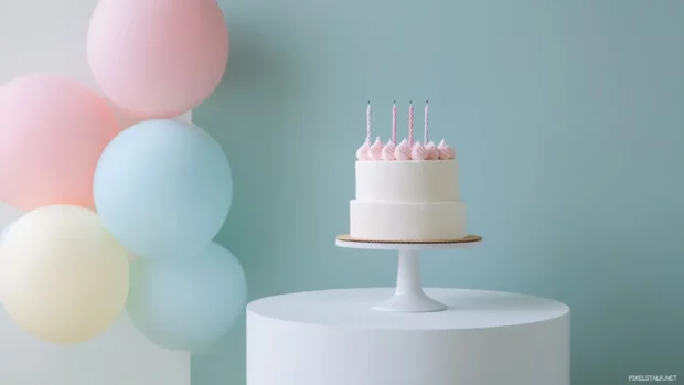 Soft pastels and clean lines create a minimalist birthday atmosphere full of quiet charm.