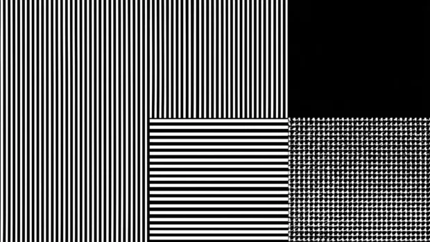 Split Black and White Geometric background with contrasting quadrants of solid black and linear patterns.