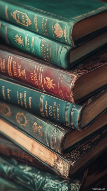 Stack of Book classics with vintage colors and retro shadows.